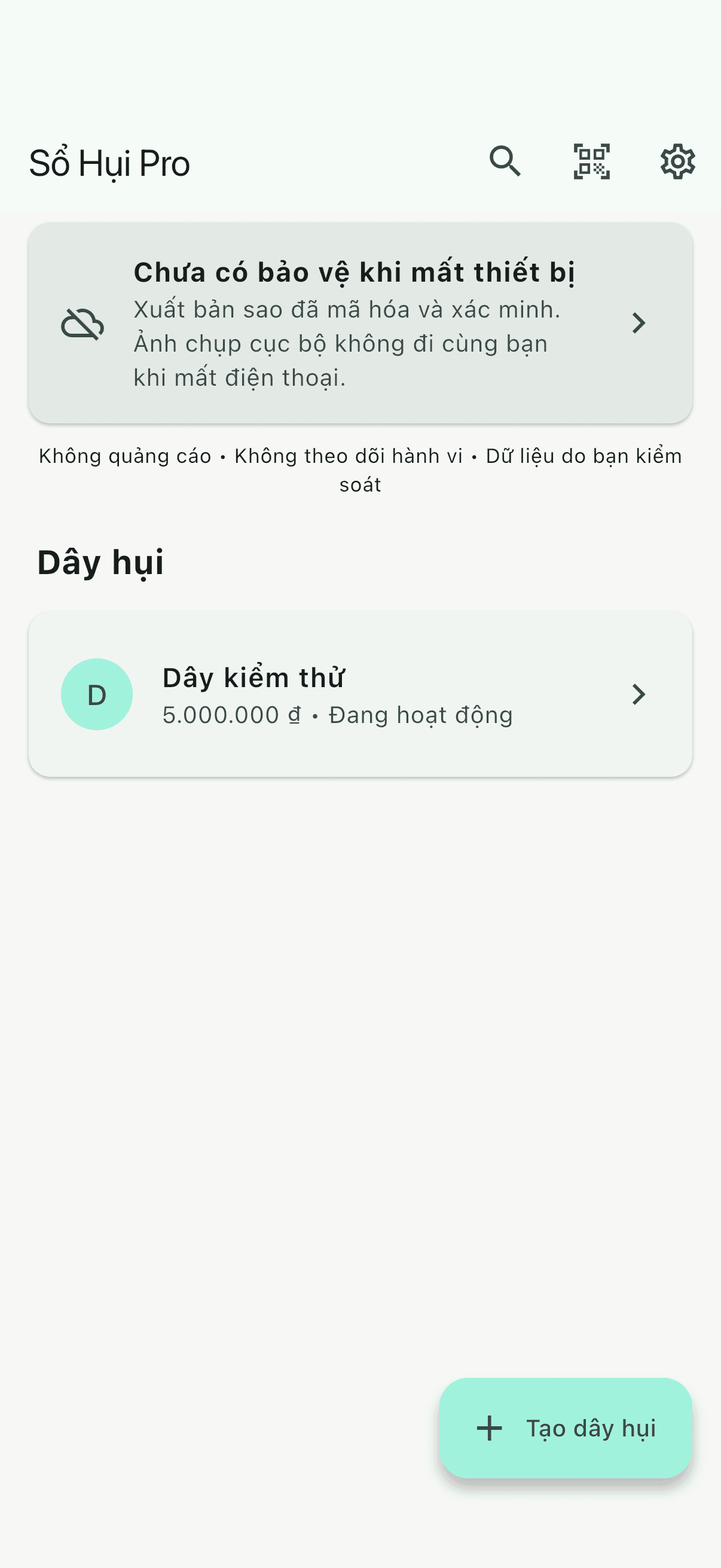Màn hình dây hụi đang hoạt động